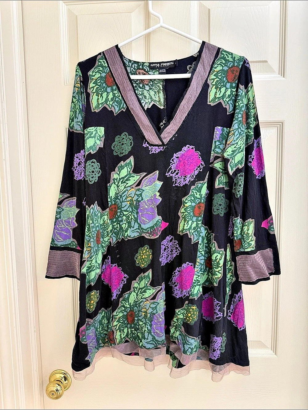 Little Journeys Chicago Floral Tunic Black Purple Size Medium